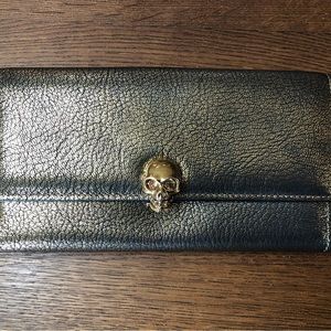 Cooper gold metallic leather wallet Alexander McQueen continental pebbled